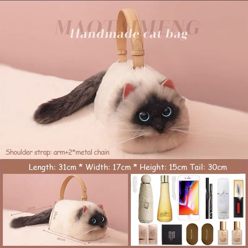 Realistic Cat Body Shoulder Bag Purse